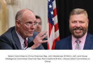 Select Committee on China Chairman Rep. John Moolenaar (R-Mich.), left, and House Intelligence Committee Chairman Rep. Rick Crawford (R-Ark.). (House Select Committee on China)