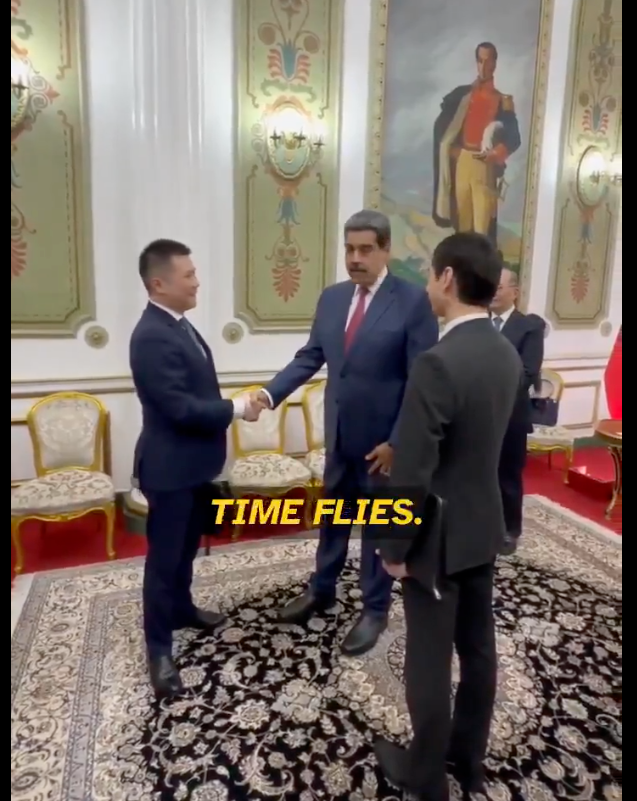 Venezuelan President Nicolás Maduro meets with a Chinese delegation at the presidential palace in Caracas. Screenshot from video footage circulating on X on Jan. 2, 2026.